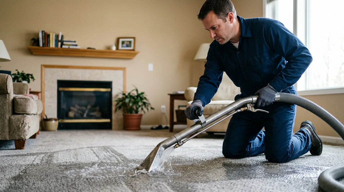Water damage restoration technician working near Slater, MO